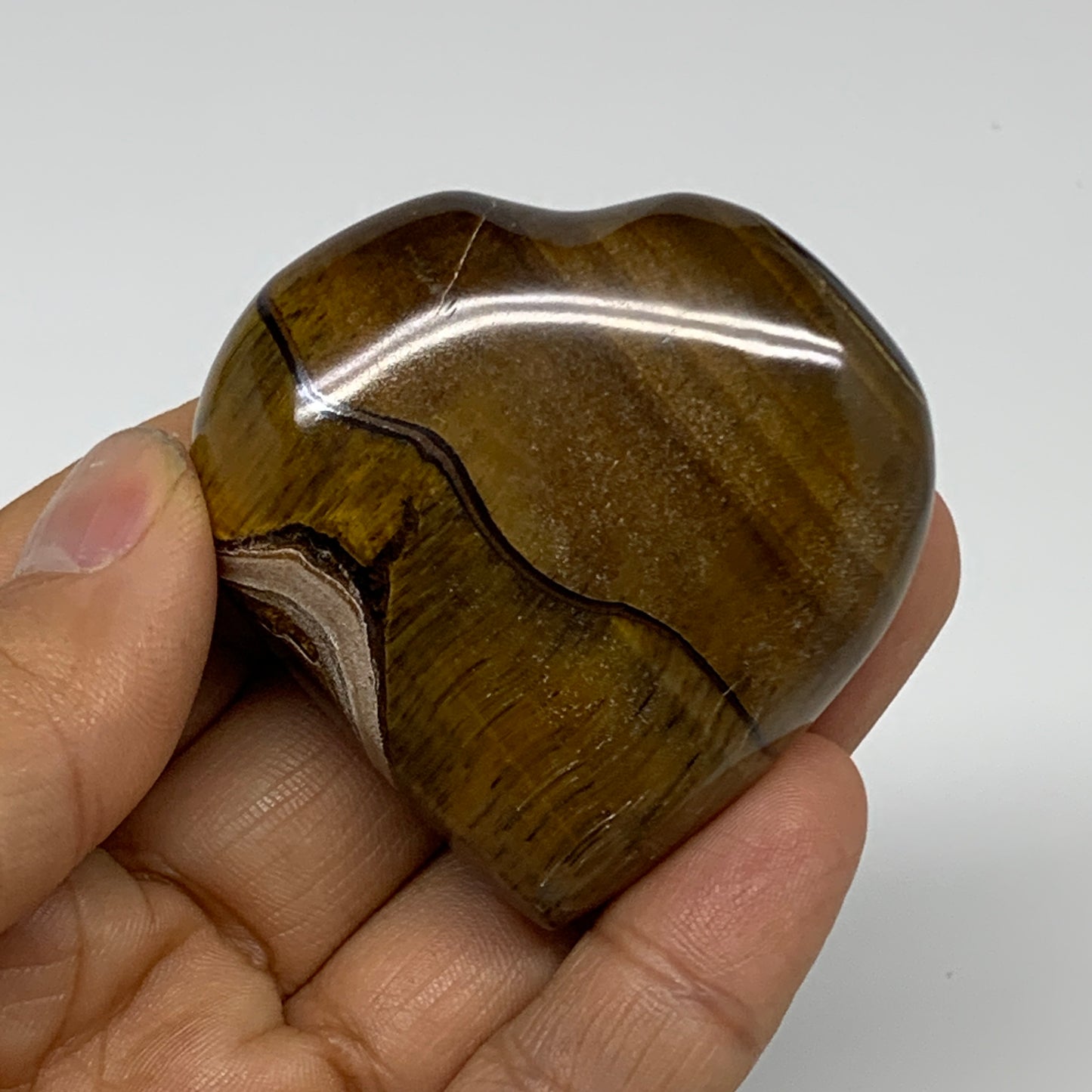 74.2g, 2"x2.1"x0.7", Tiger's Eye Heart Polished Healing Crystal @India, B33901