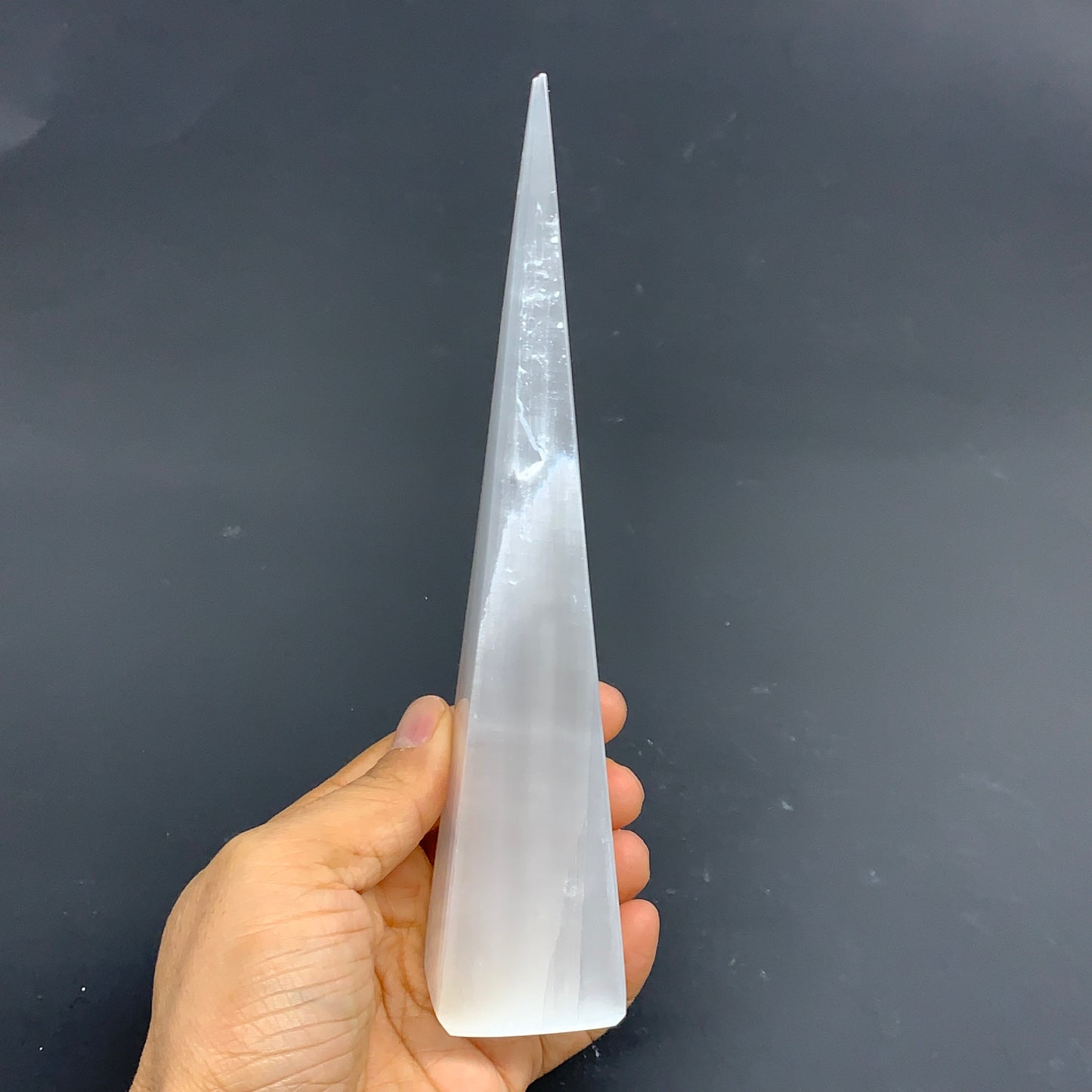 252.5g, 7.5"x1.5"x1.6" Selenite (Satin Spar) Crystal Crystal Tower Point,B35955