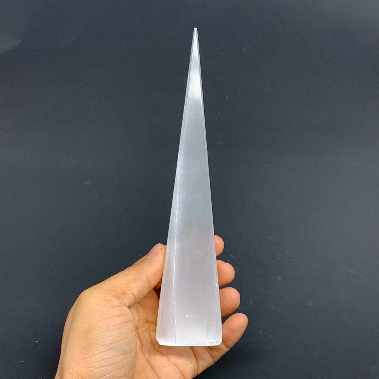 252.5g, 7.5"x1.5"x1.6" Selenite (Satin Spar) Crystal Crystal Tower Point,B35955