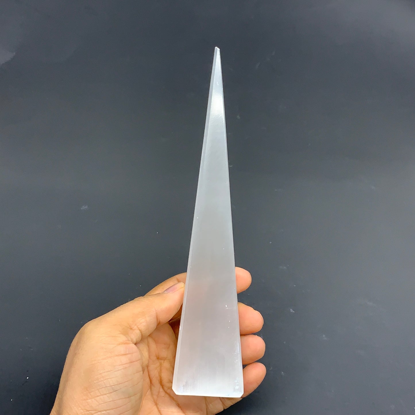 252.5g, 7.5"x1.5"x1.6" Selenite (Satin Spar) Crystal Crystal Tower Point,B35955