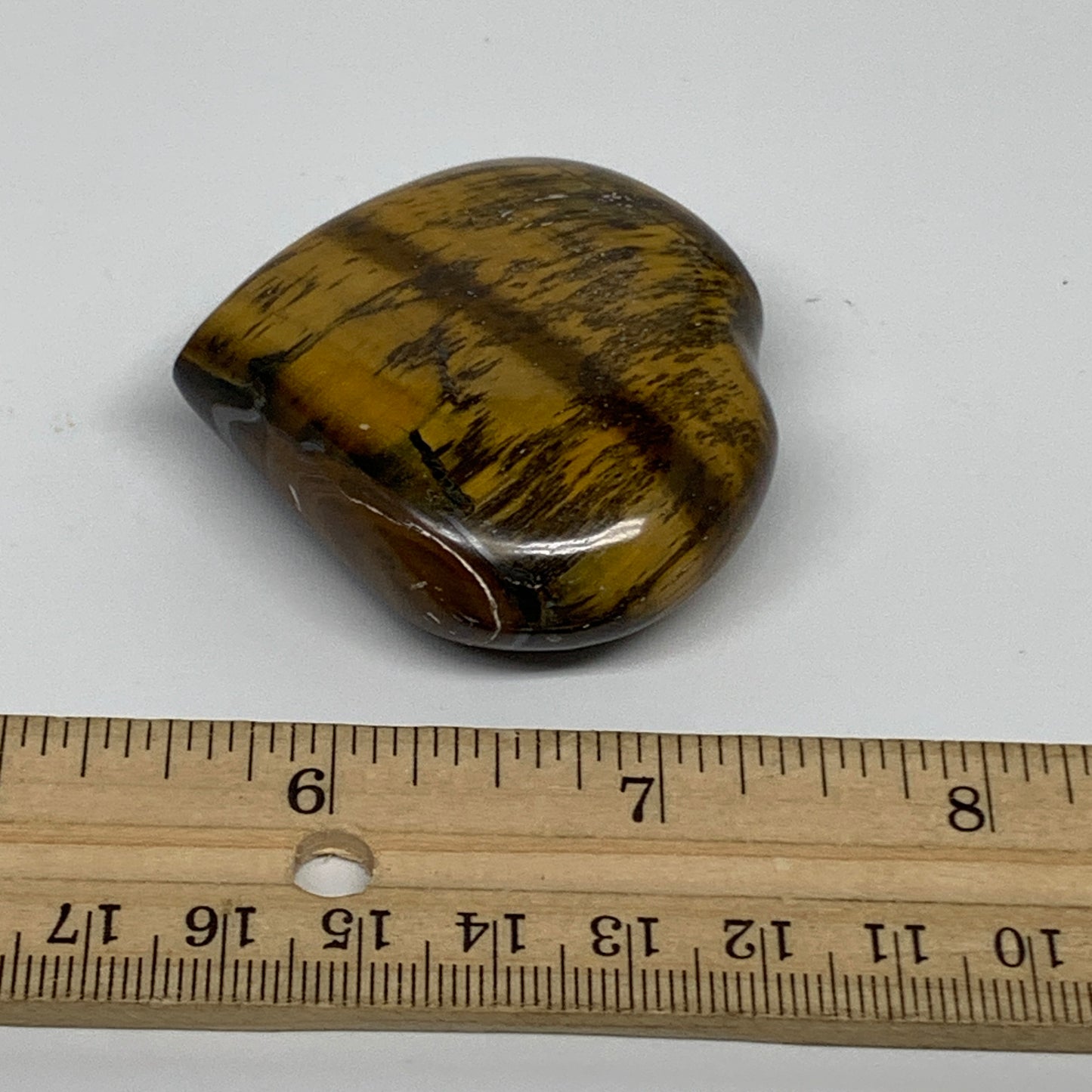 69.3g, 2"x2"x0.7", Tiger's Eye Heart Polished Healing Crystal @India, B33903