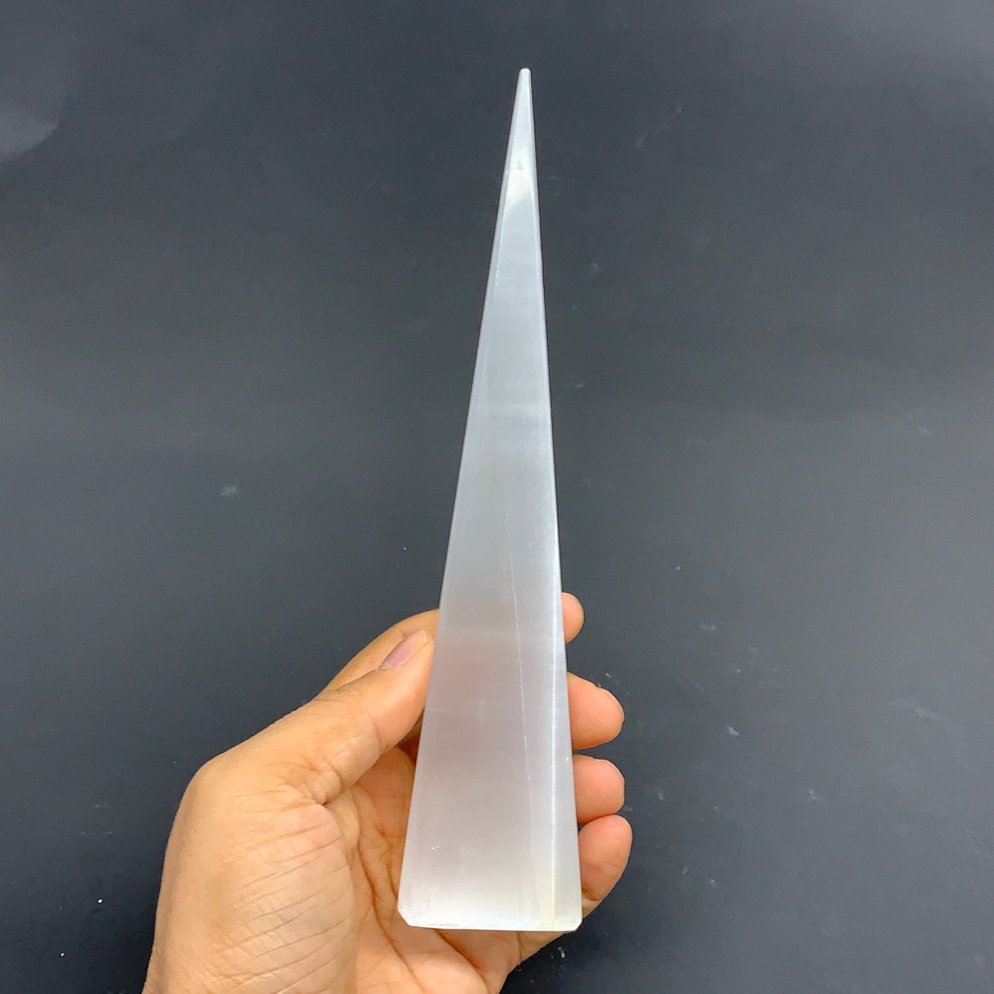 252.5g, 7.5"x1.5"x1.6" Selenite (Satin Spar) Crystal Crystal Tower Point,B35955