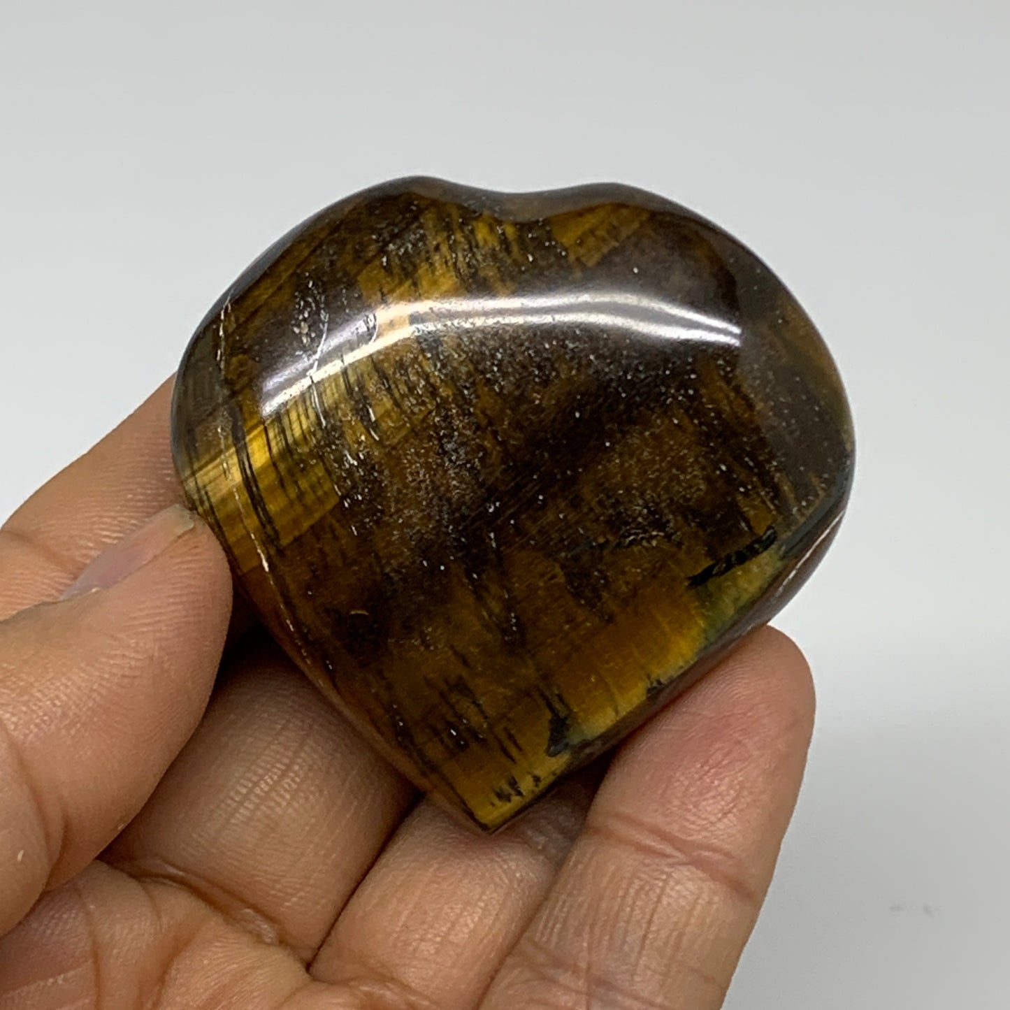 69.3g, 2"x2"x0.7", Tiger's Eye Heart Polished Healing Crystal @India, B33903