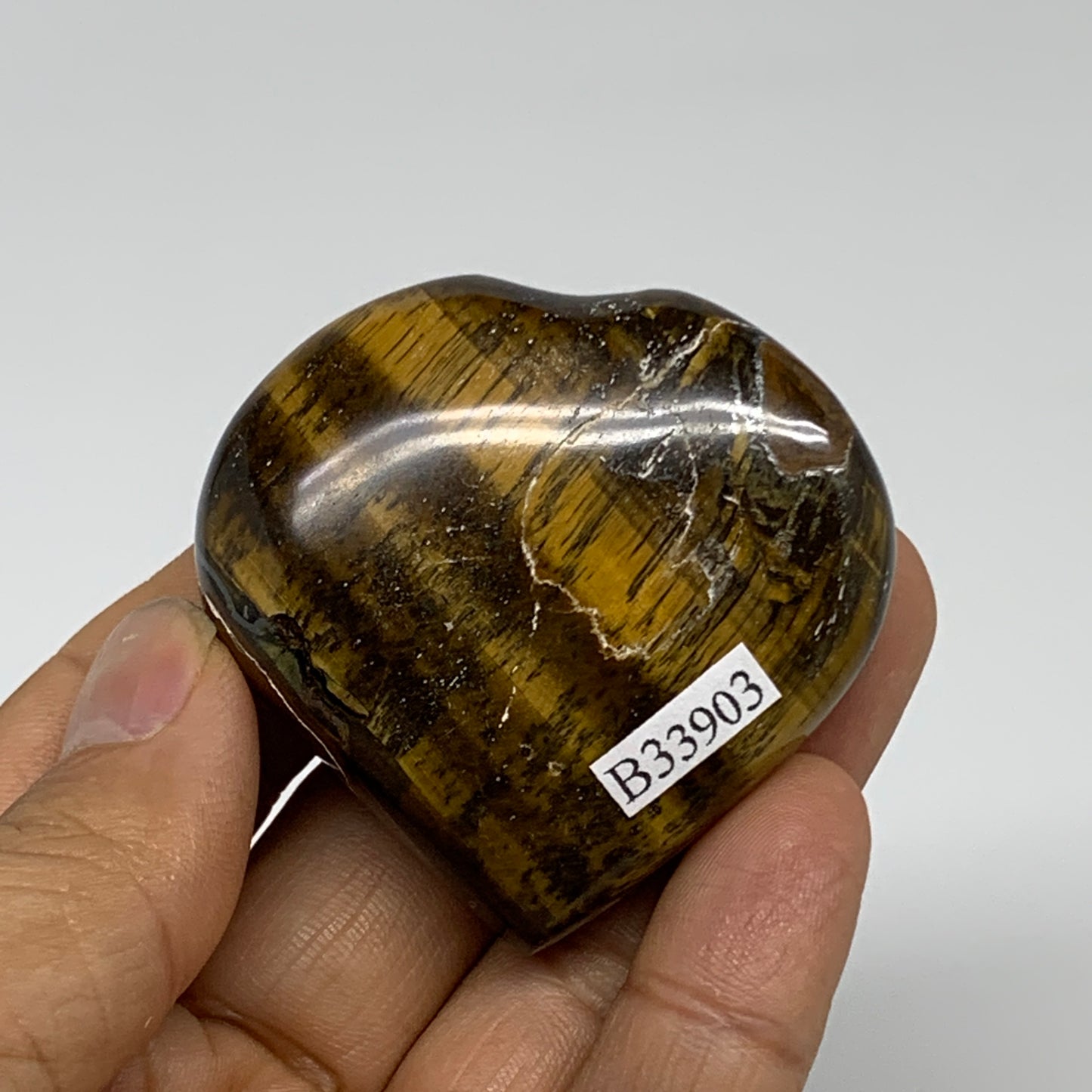 69.3g, 2"x2"x0.7", Tiger's Eye Heart Polished Healing Crystal @India, B33903
