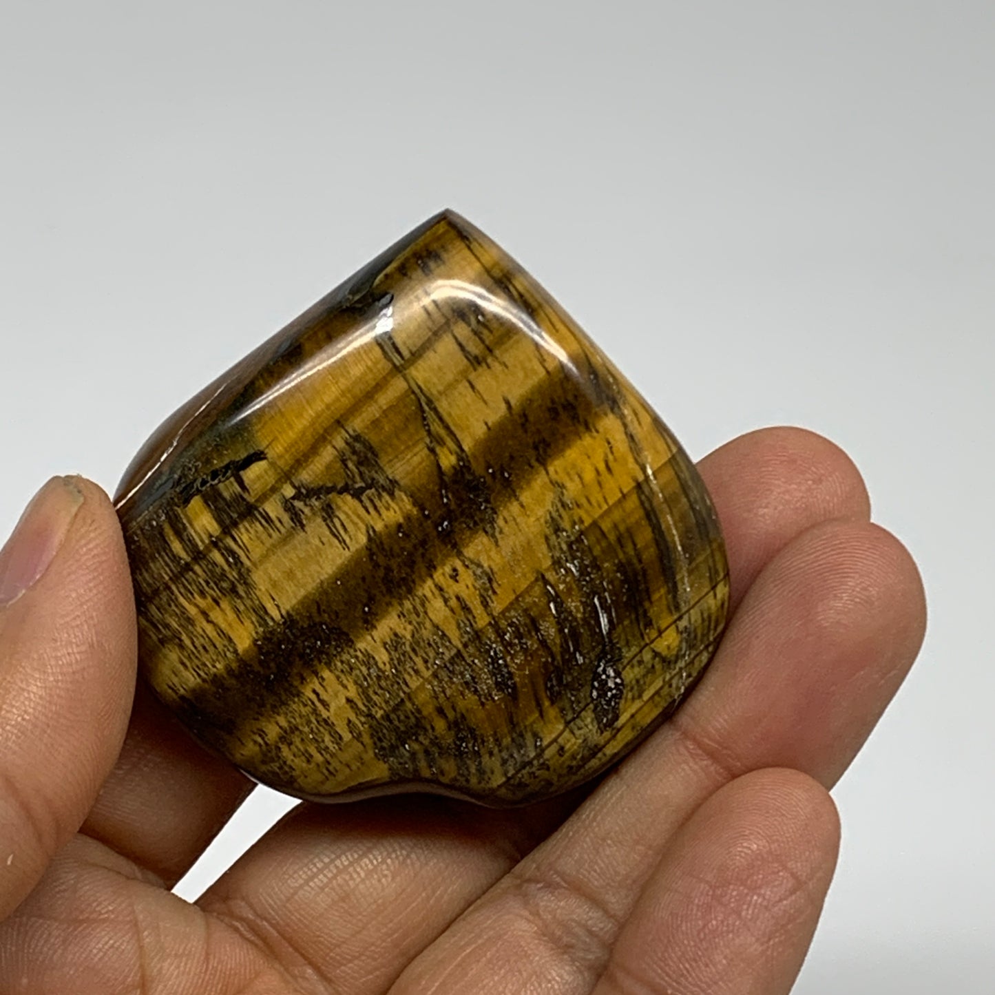 69.3g, 2"x2"x0.7", Tiger's Eye Heart Polished Healing Crystal @India, B33903