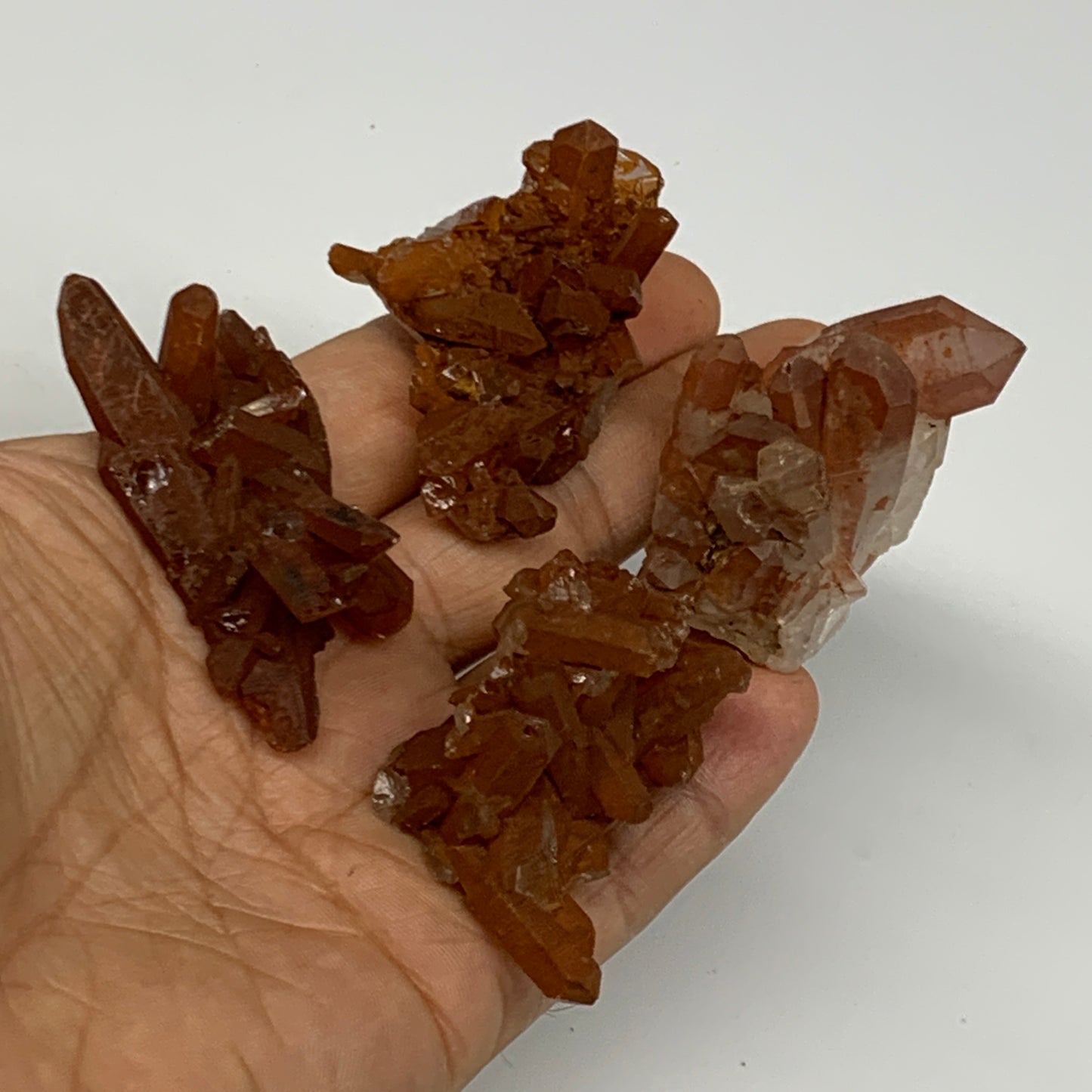 105.1g, 1.5"-2.1", 4pcs, Orange Quartz Cluster Crystal Terminated @Brazil, B2888