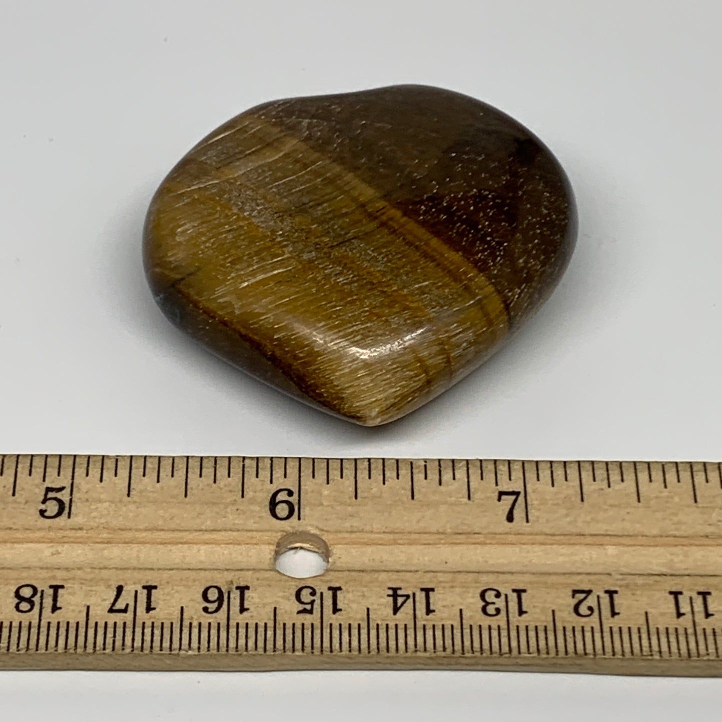 68.6g, 1.9"x2.1"x0.7", Tiger's Eye Heart Polished Healing Crystal @India, B33904