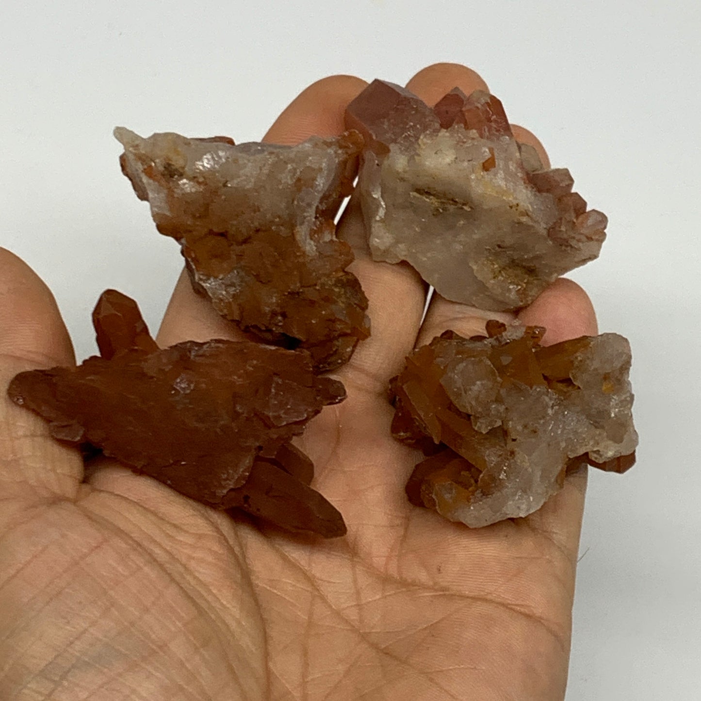 105.1g, 1.5"-2.1", 4pcs, Orange Quartz Cluster Crystal Terminated @Brazil, B2888