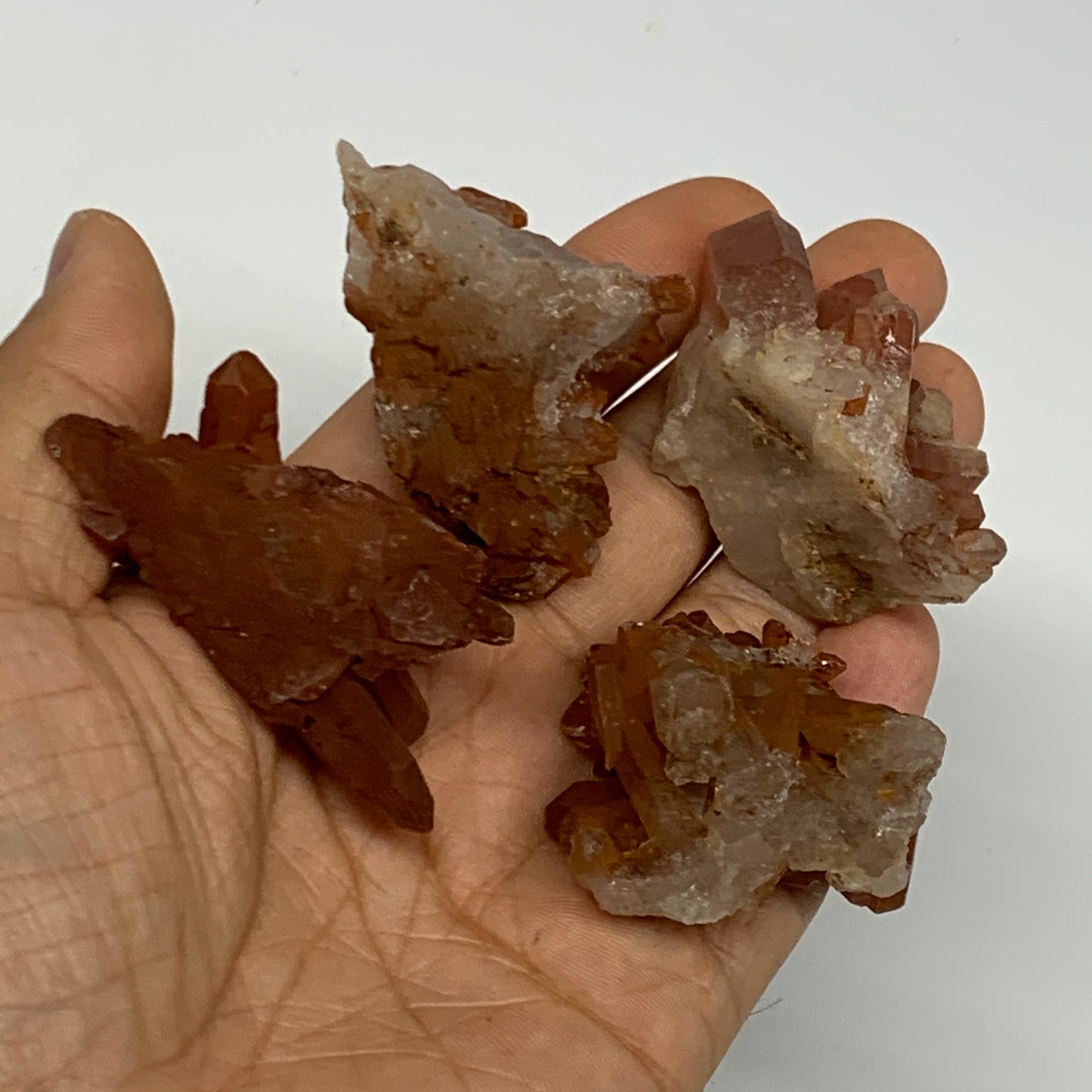 105.1g, 1.5"-2.1", 4pcs, Orange Quartz Cluster Crystal Terminated @Brazil, B2888