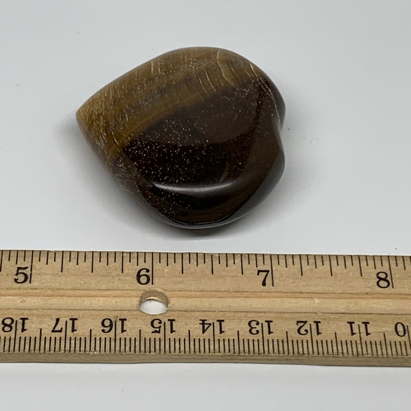 68.6g, 1.9"x2.1"x0.7", Tiger's Eye Heart Polished Healing Crystal @India, B33904