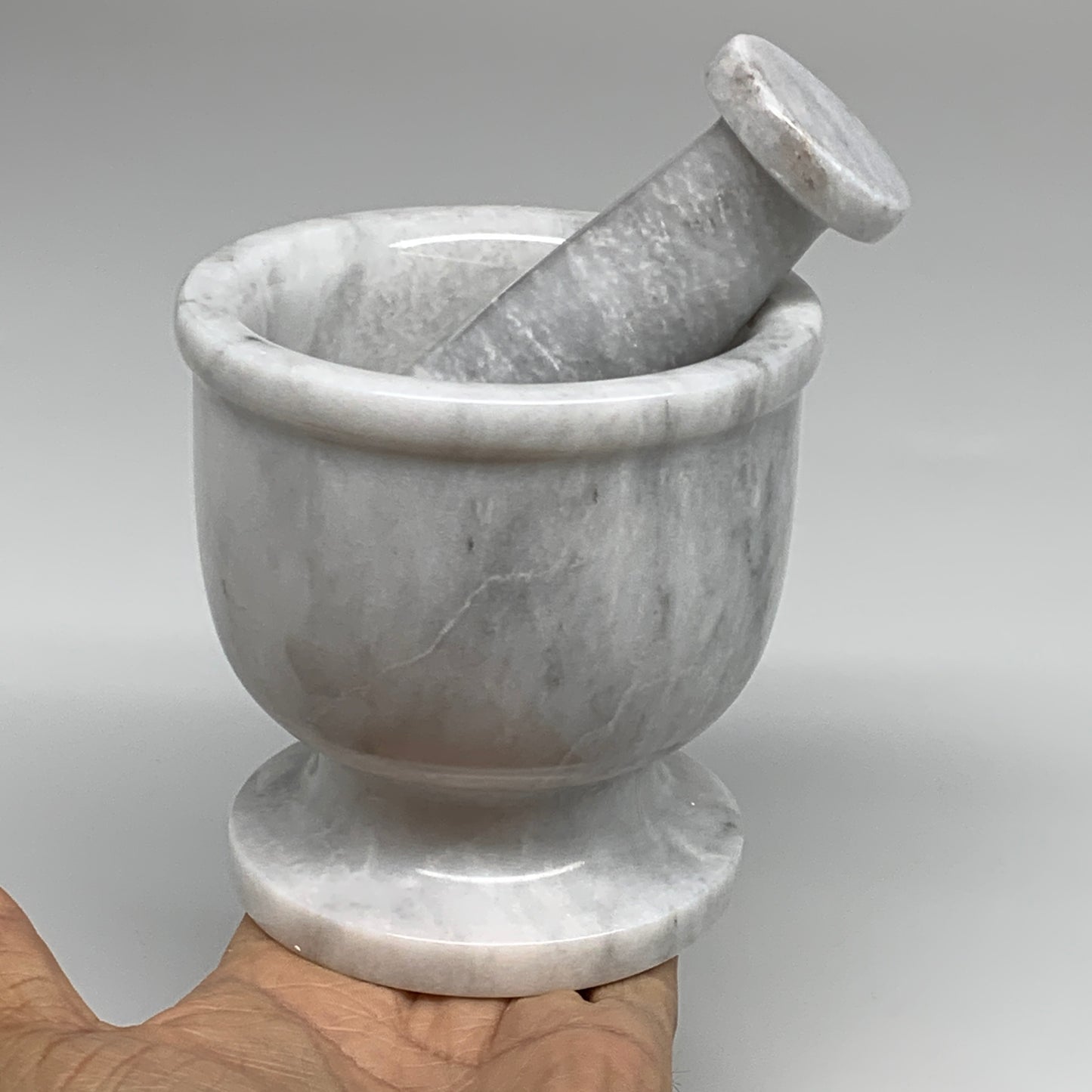 2.44 lbs,  4"x3.9", Natural Marble Crystal Pestle and Mortar Handmade, B32524