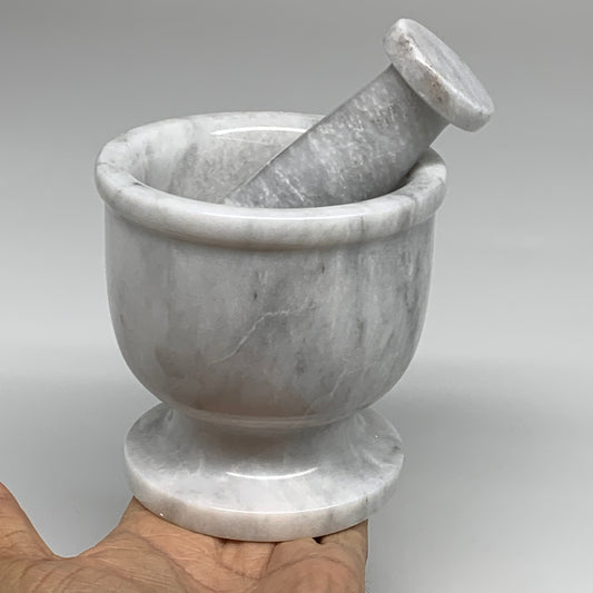 2.44 lbs,  4"x3.9", Natural Marble Crystal Pestle and Mortar Handmade, B32524