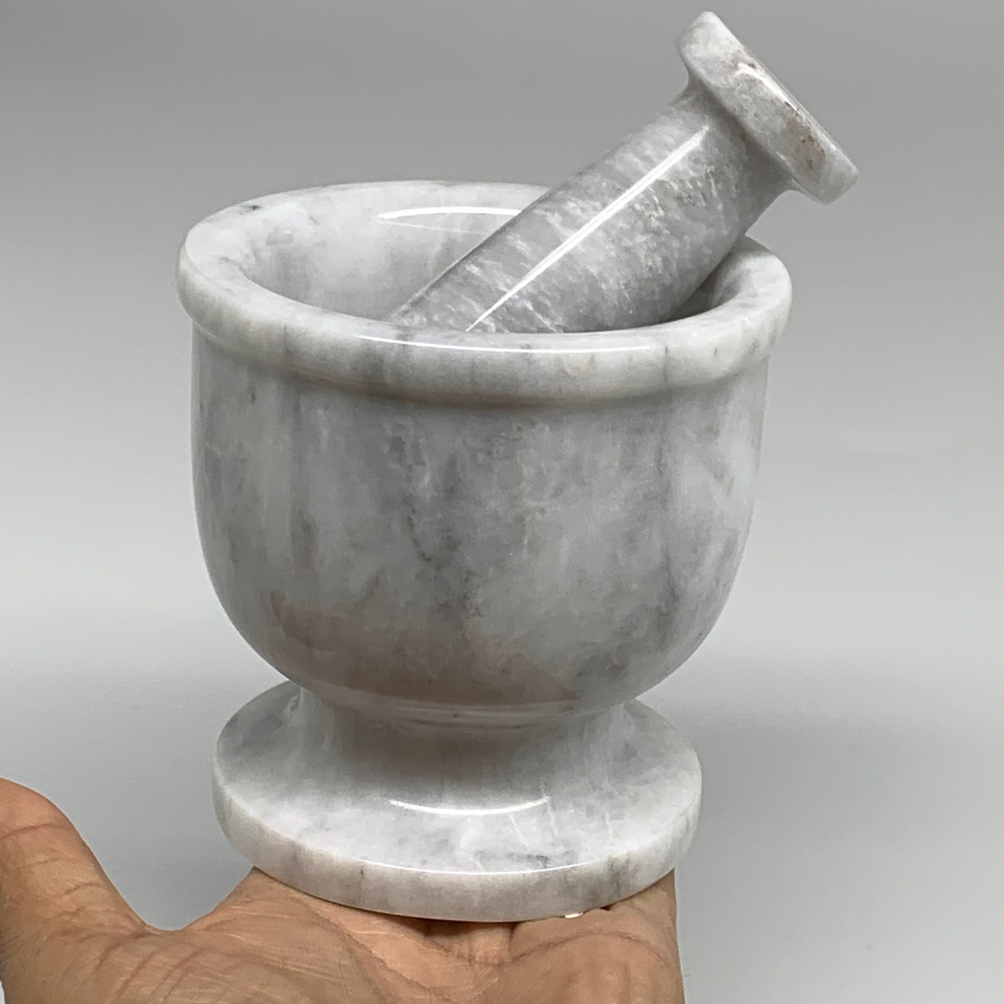 2.44 lbs,  4"x3.9", Natural Marble Crystal Pestle and Mortar Handmade, B32524