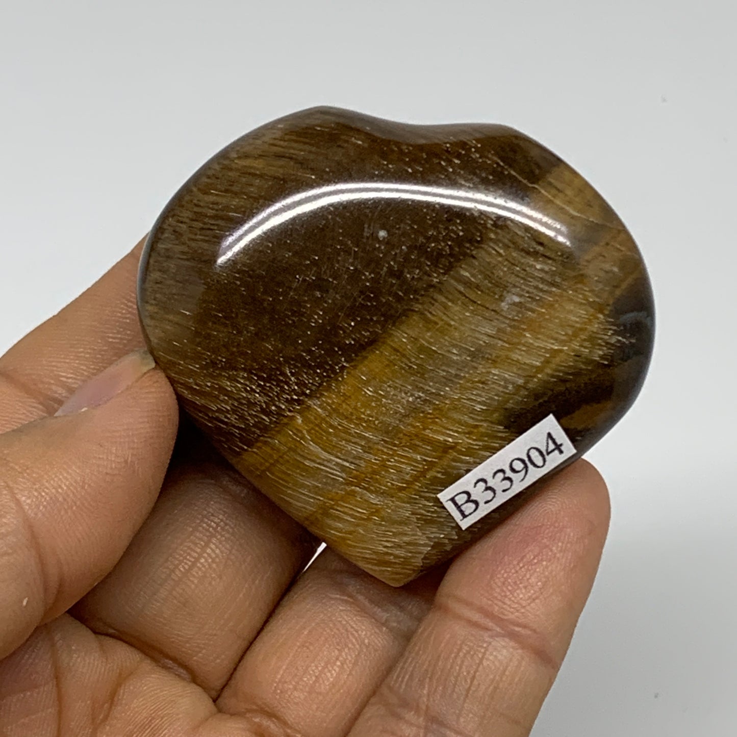68.6g, 1.9"x2.1"x0.7", Tiger's Eye Heart Polished Healing Crystal @India, B33904
