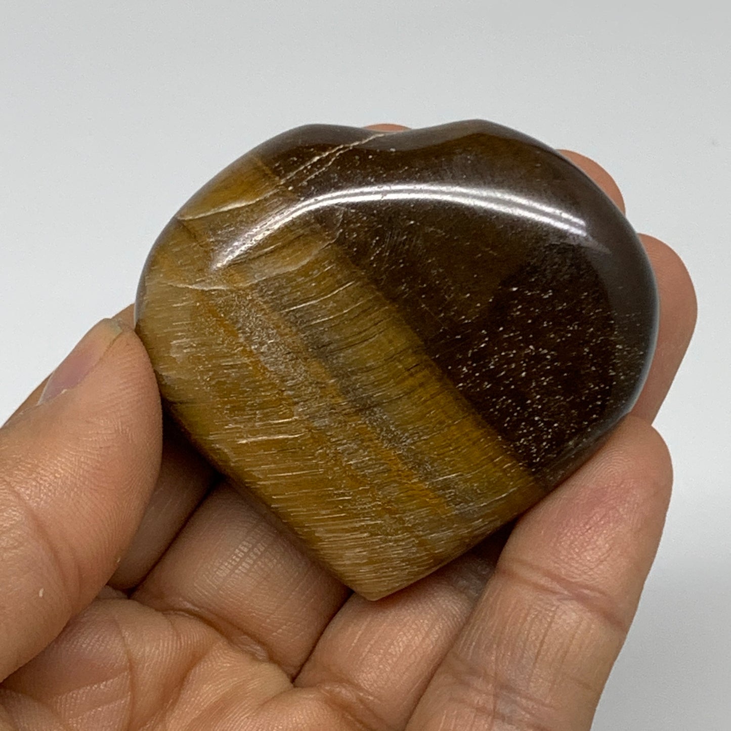68.6g, 1.9"x2.1"x0.7", Tiger's Eye Heart Polished Healing Crystal @India, B33904