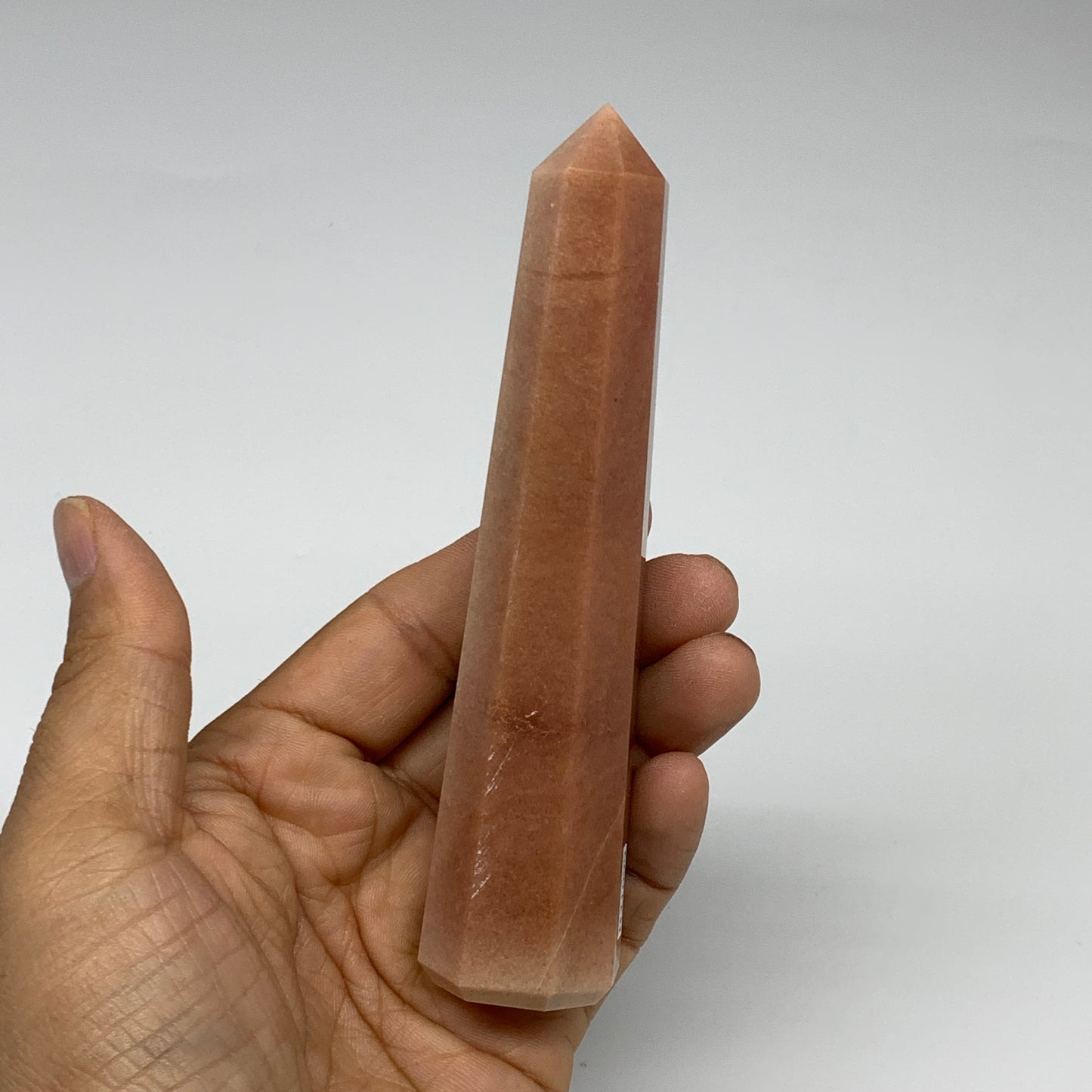 159.5g, 5.1"x1.1"x1.1" Red Aventurine Tower Obelisk Point Crystal @India,B31099