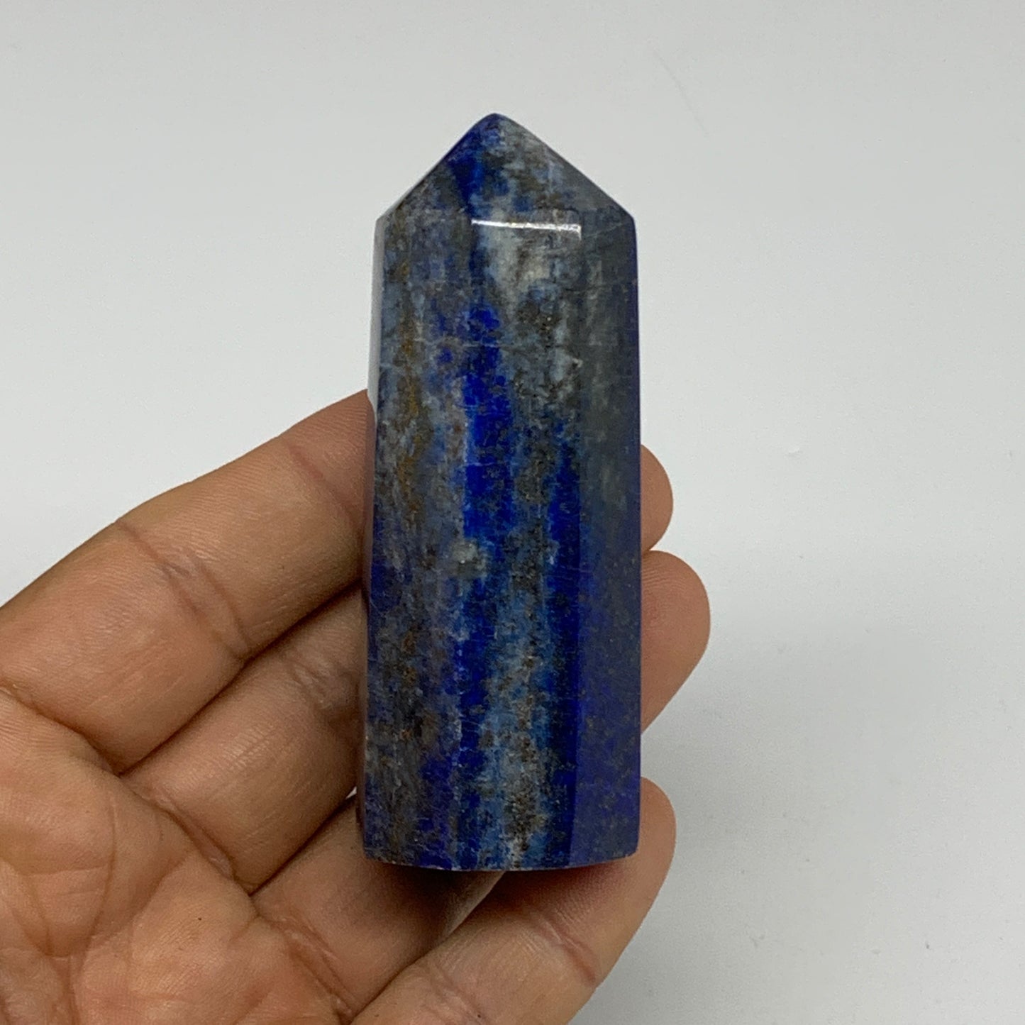 125.3g, 2.9"x1.1", Natural Lapis Lazuli Tower Point Obelisk Afghanistan,B30368