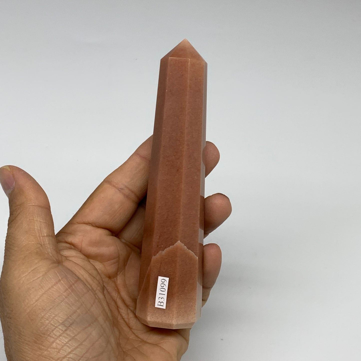 159.5g, 5.1"x1.1"x1.1" Red Aventurine Tower Obelisk Point Crystal @India,B31099
