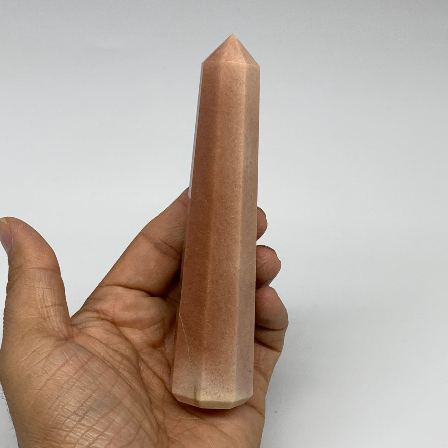 159.5g, 5.1"x1.1"x1.1" Red Aventurine Tower Obelisk Point Crystal @India,B31099