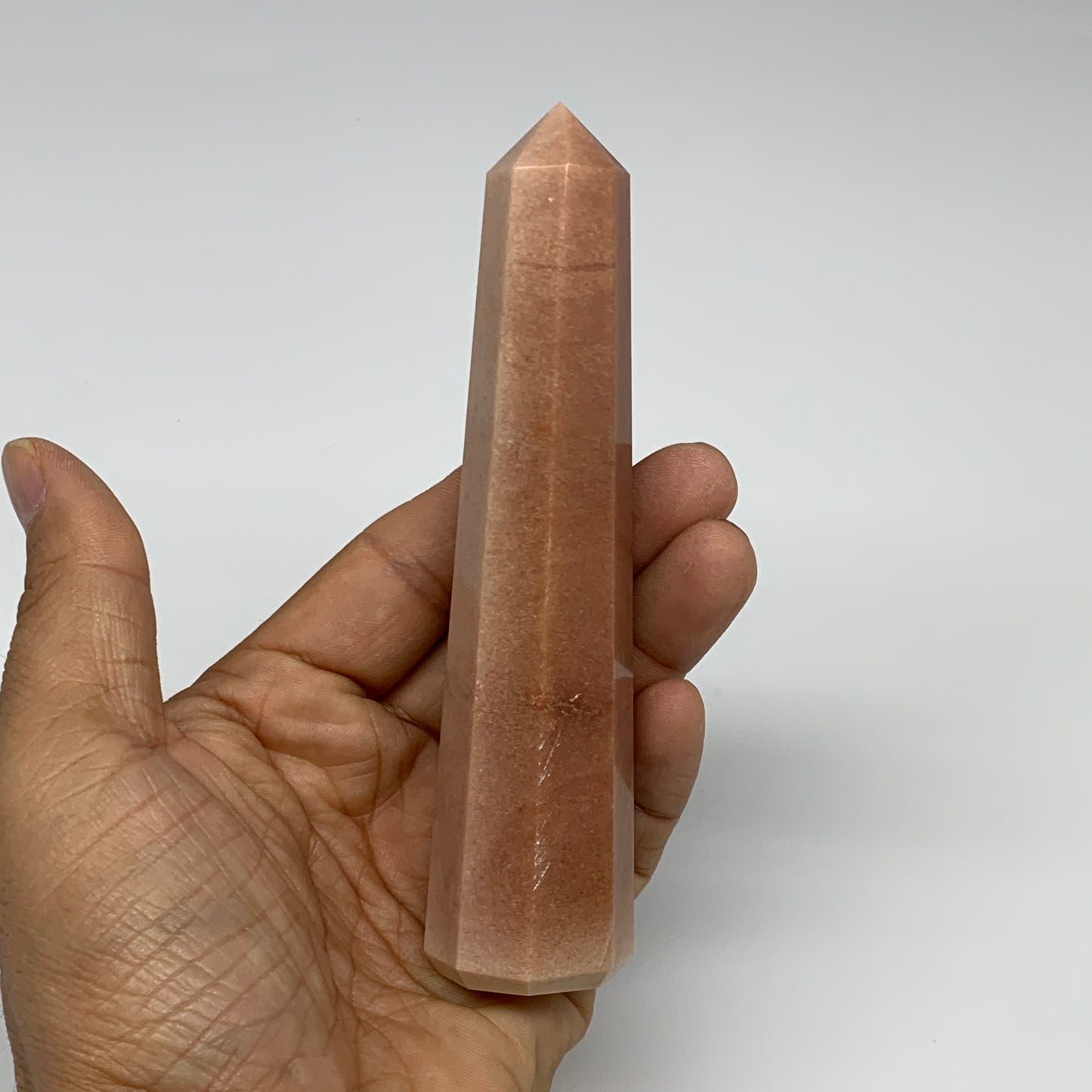 159.5g, 5.1"x1.1"x1.1" Red Aventurine Tower Obelisk Point Crystal @India,B31099