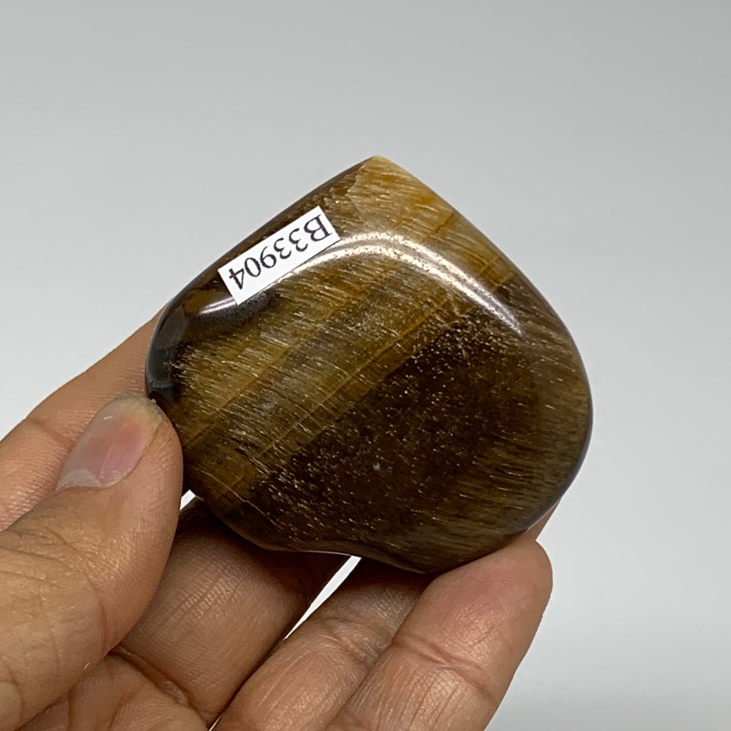 68.6g, 1.9"x2.1"x0.7", Tiger's Eye Heart Polished Healing Crystal @India, B33904