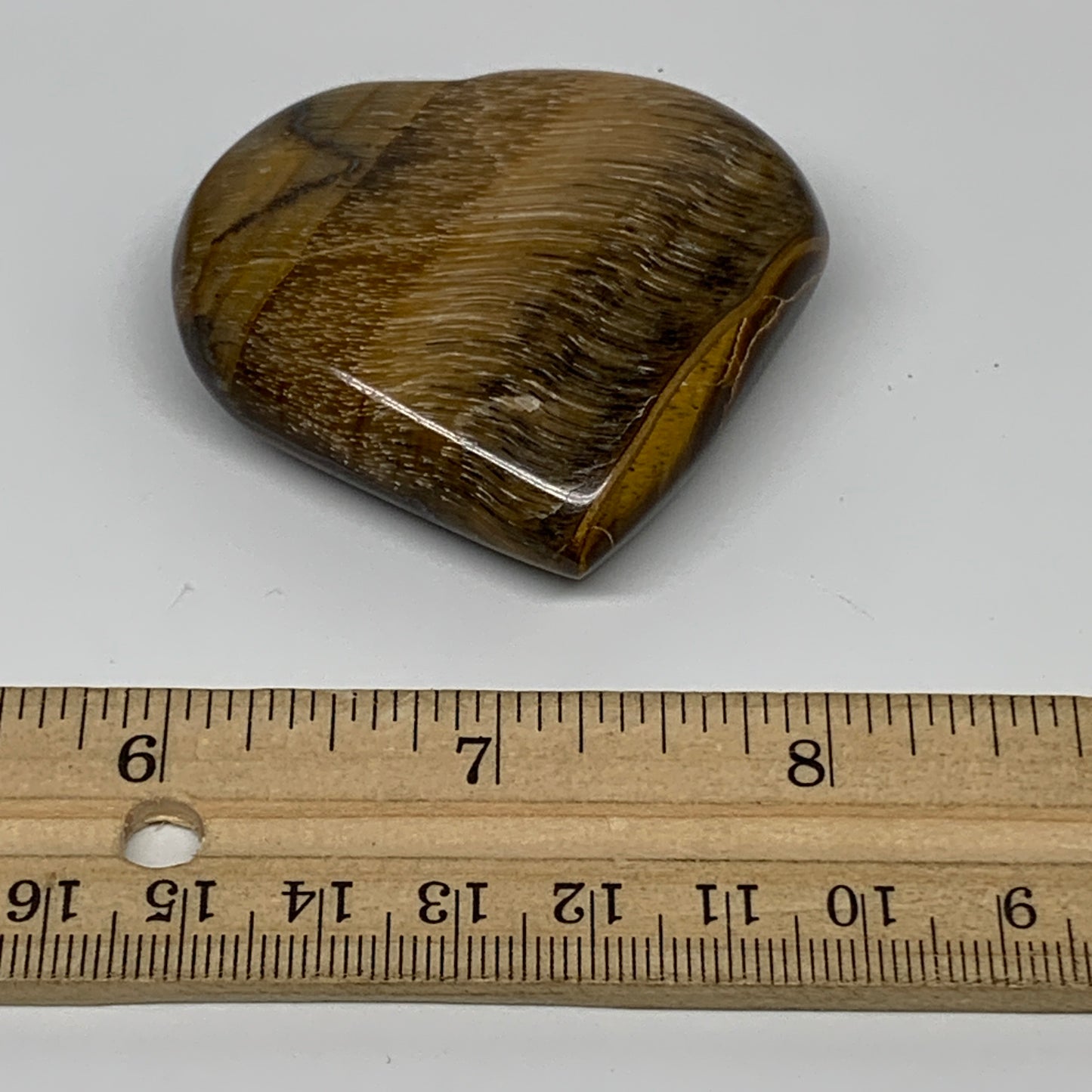 67.3g, 2"x2.2"x0.7", Tiger's Eye Heart Polished Healing Crystal @India, B33905