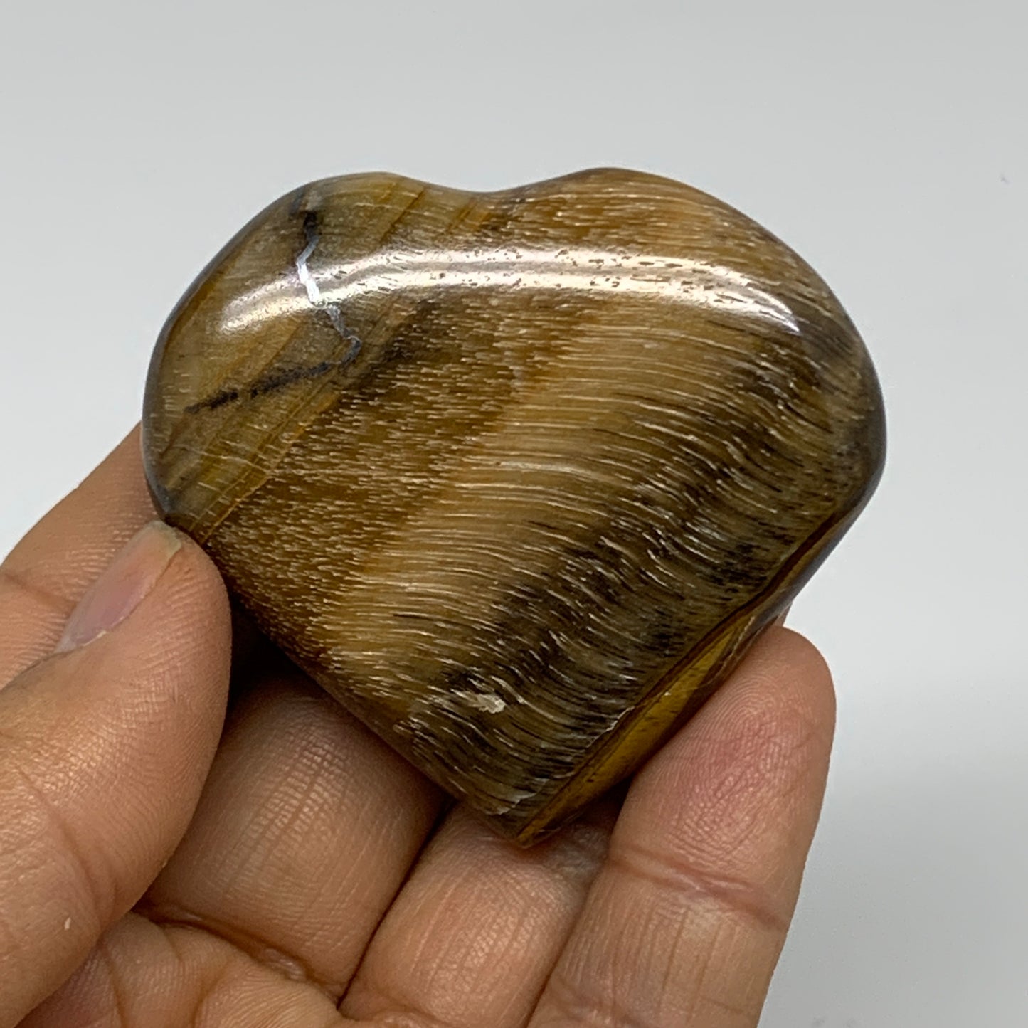 67.3g, 2"x2.2"x0.7", Tiger's Eye Heart Polished Healing Crystal @India, B33905