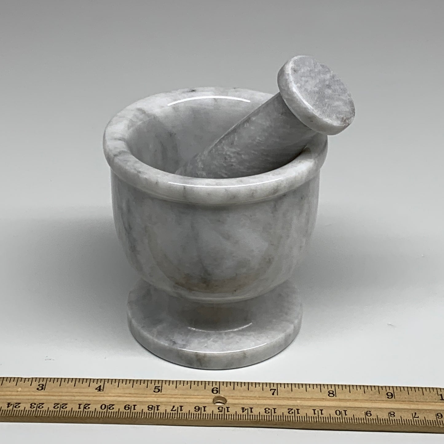 2.44 lbs,  4"x3.9", Natural Marble Crystal Pestle and Mortar Handmade, B32524