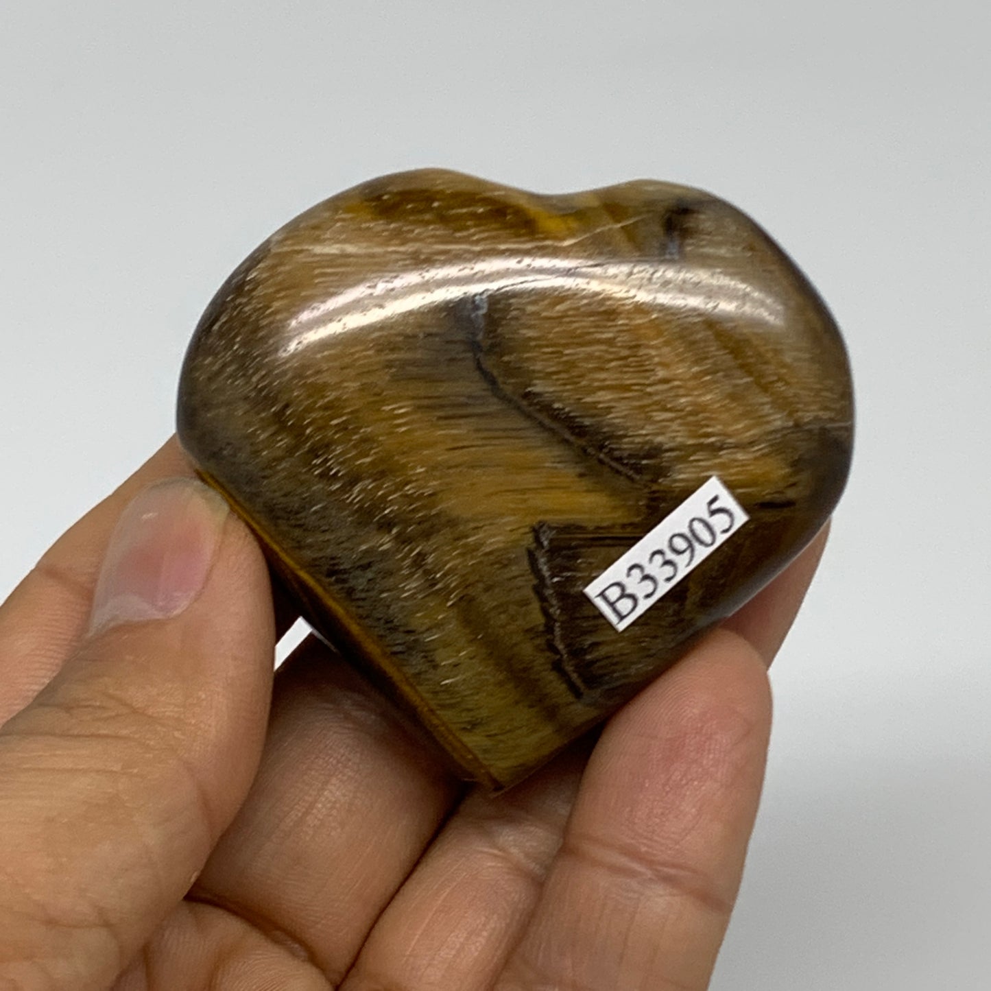 67.3g, 2"x2.2"x0.7", Tiger's Eye Heart Polished Healing Crystal @India, B33905