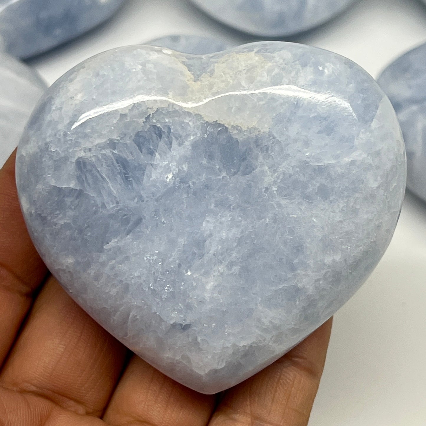 1010g (2.2 lbs) , 7 pcs, 2"- 2.3", Blue Calcite Hearts from Madagascar, B20856