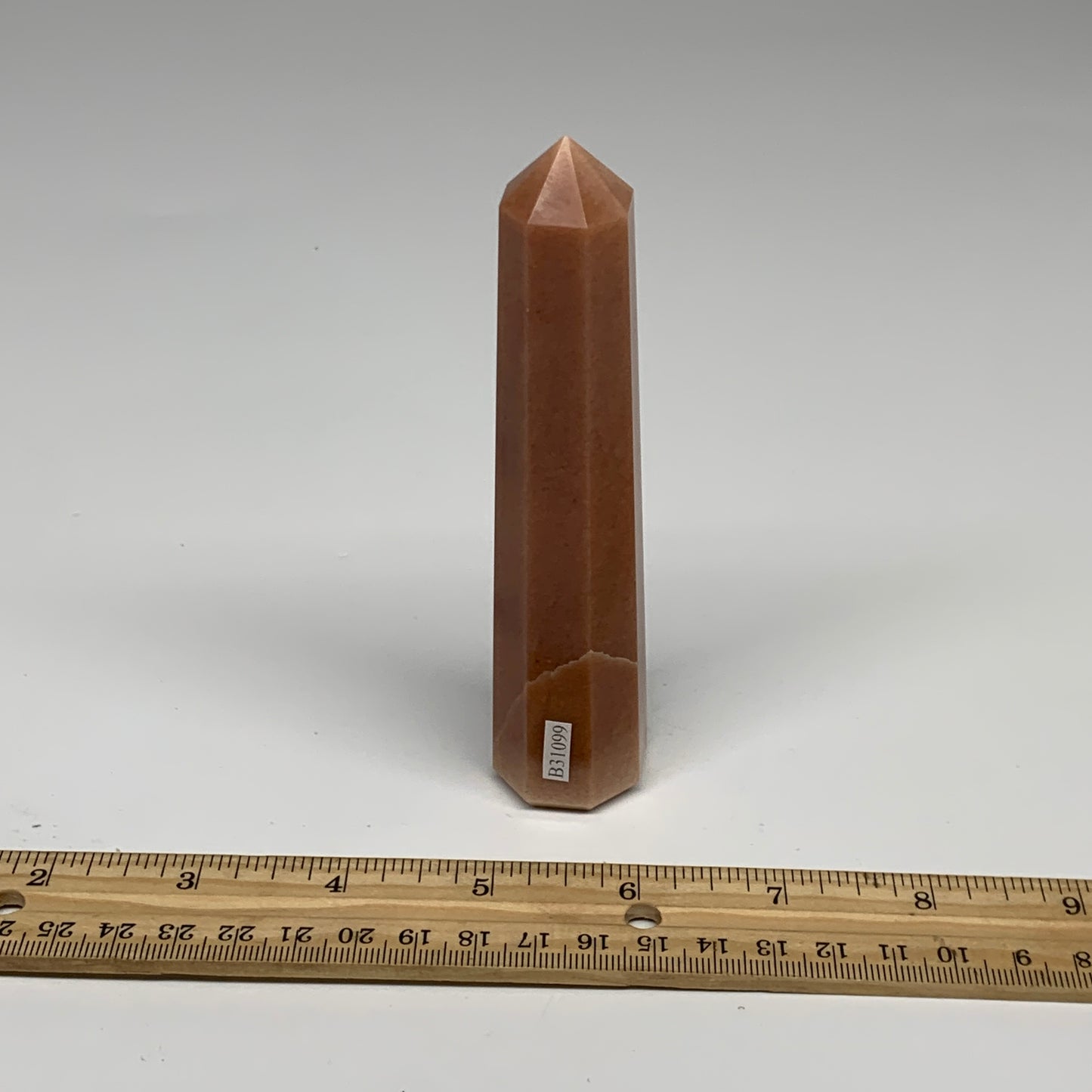 159.5g, 5.1"x1.1"x1.1" Red Aventurine Tower Obelisk Point Crystal @India,B31099