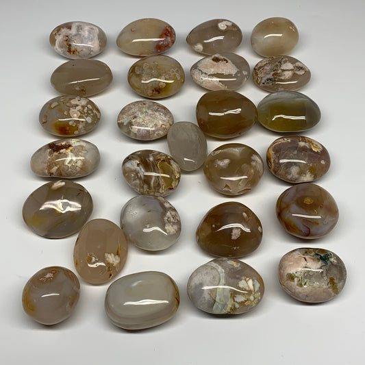 7.73 lbs (3508 Grams), 2"-2.8", 26pcs, Flower Agate Crystals Palm-Stone, B28097