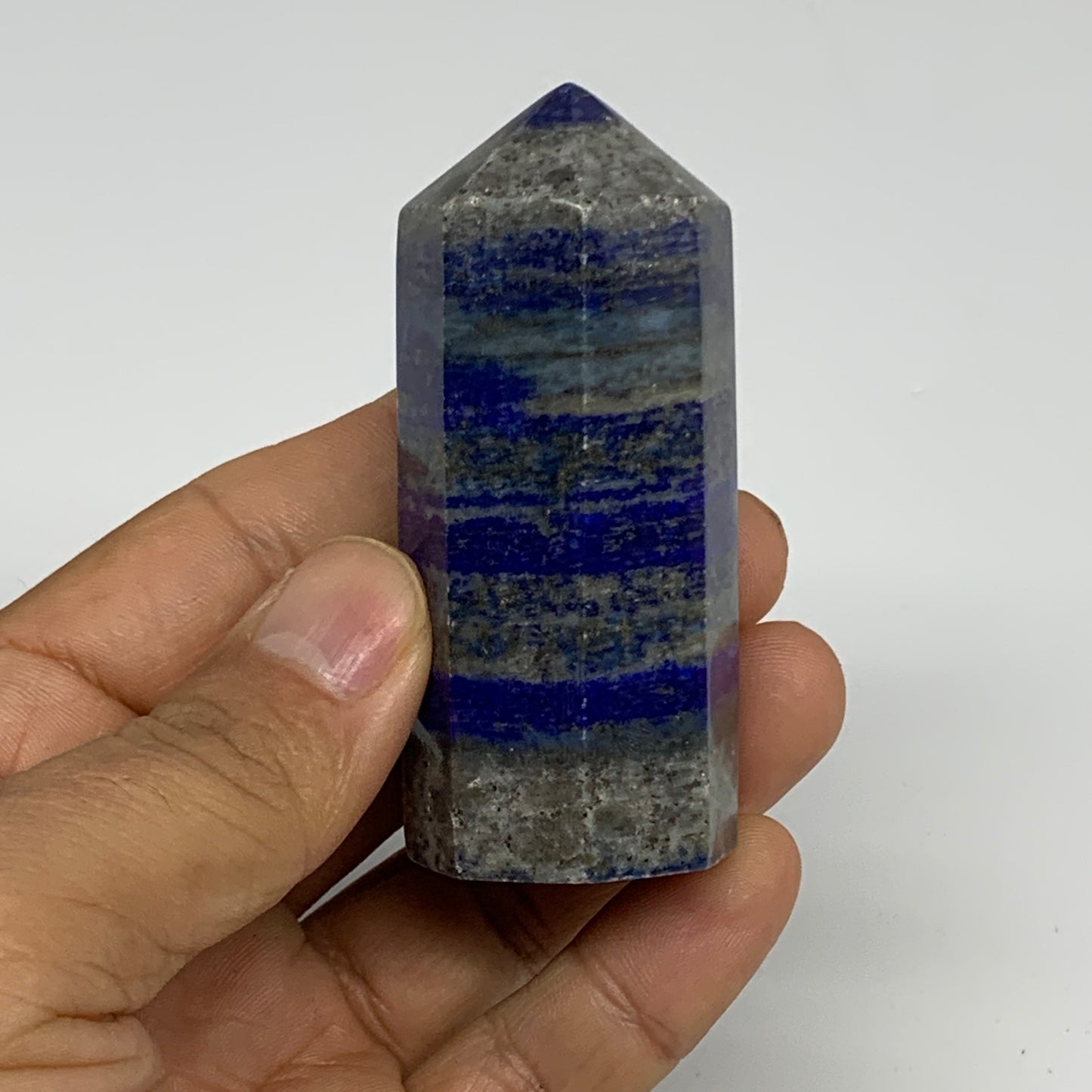 128.6g, 2.7"x1.1", Natural Lapis Lazuli Tower Point Obelisk Afghanistan,B30369