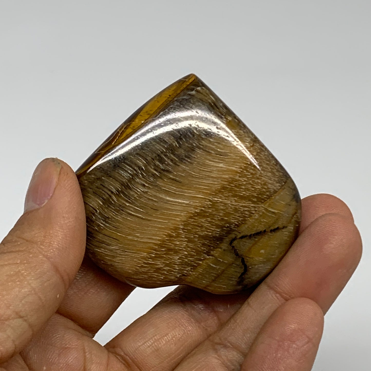 67.3g, 2"x2.2"x0.7", Tiger's Eye Heart Polished Healing Crystal @India, B33905