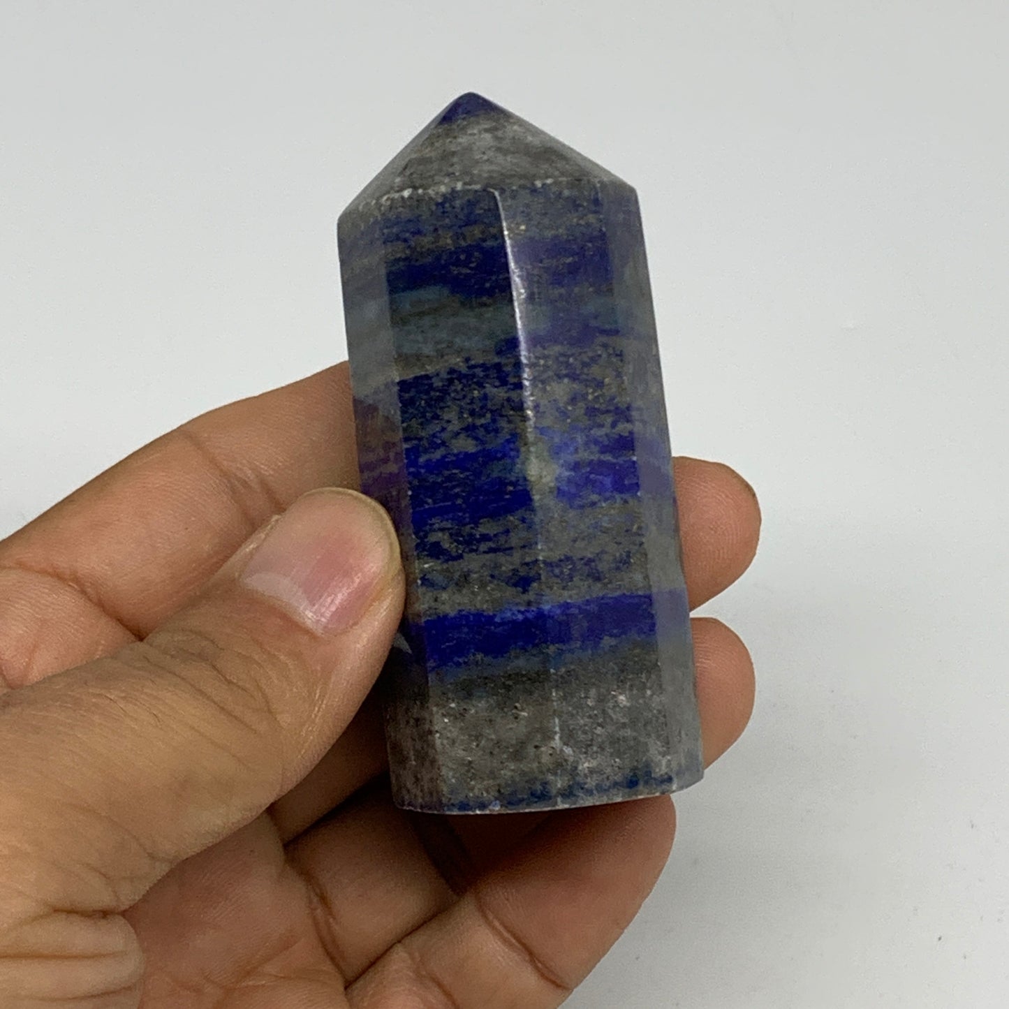128.6g, 2.7"x1.1", Natural Lapis Lazuli Tower Point Obelisk Afghanistan,B30369