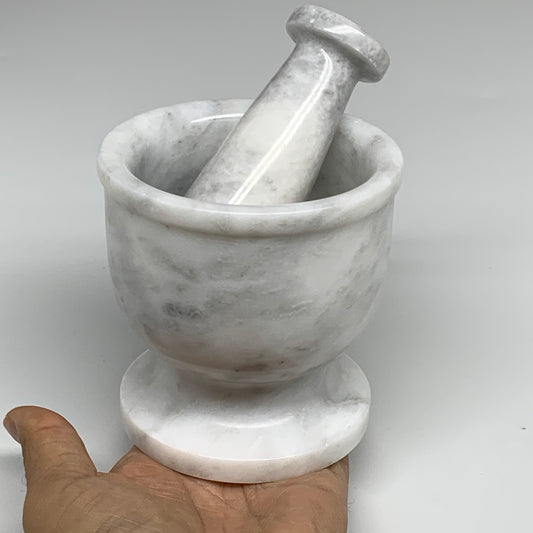 2.35 lbs,  3.9"x3.8", Natural Marble Crystal Pestle and Mortar Handmade, B32525