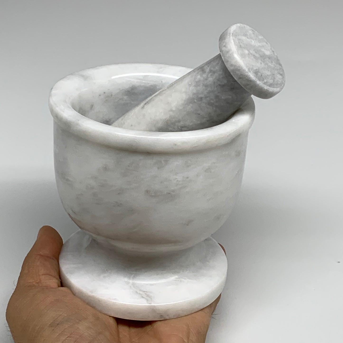 2.35 lbs,  3.9"x3.8", Natural Marble Crystal Pestle and Mortar Handmade, B32525