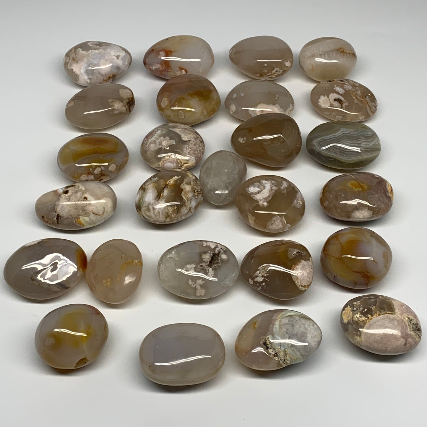 7.73 lbs (3508 Grams), 2"-2.8", 26pcs, Flower Agate Crystals Palm-Stone, B28097