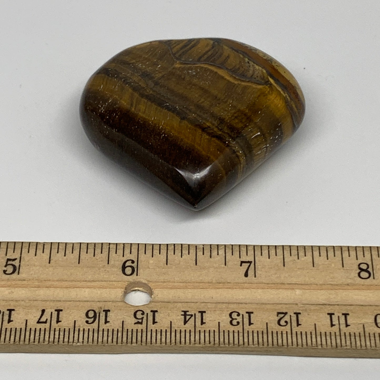 68.5g, 2"x2.1"x0.7", Tiger's Eye Heart Polished Healing Crystal @India, B33906