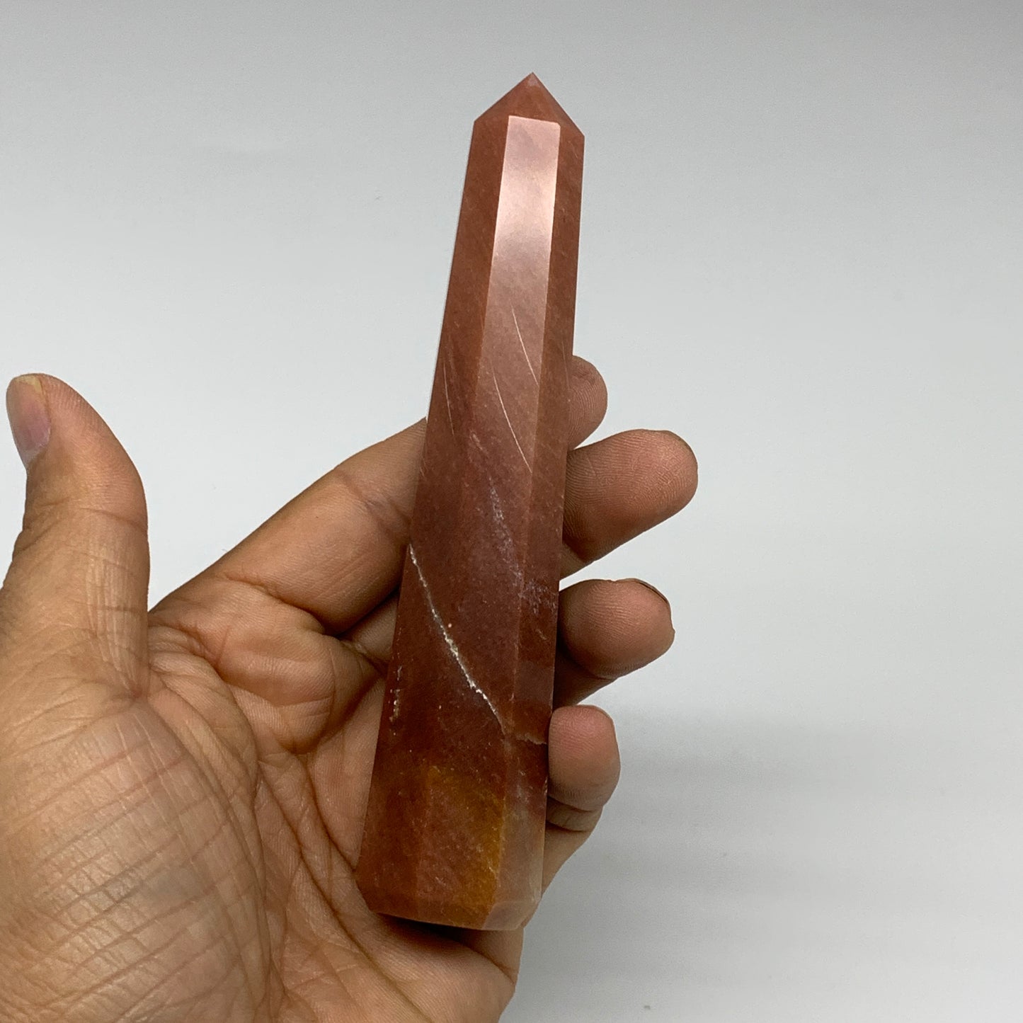 130g, 5"x1"x1" Red Aventurine Tower Obelisk Point Crystal @India,B31200