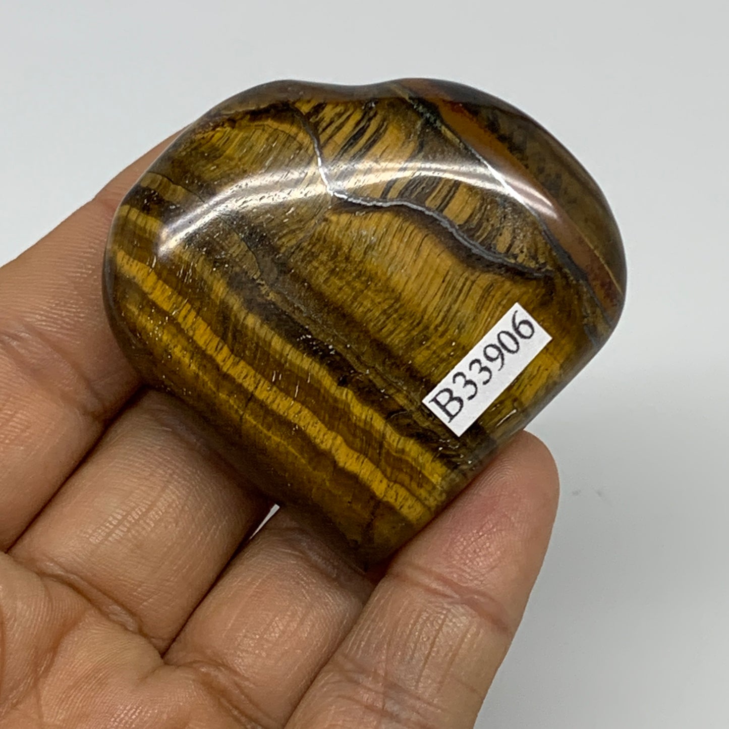 68.5g, 2"x2.1"x0.7", Tiger's Eye Heart Polished Healing Crystal @India, B33906