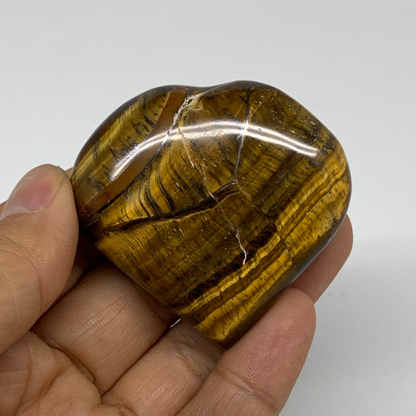 68.5g, 2"x2.1"x0.7", Tiger's Eye Heart Polished Healing Crystal @India, B33906