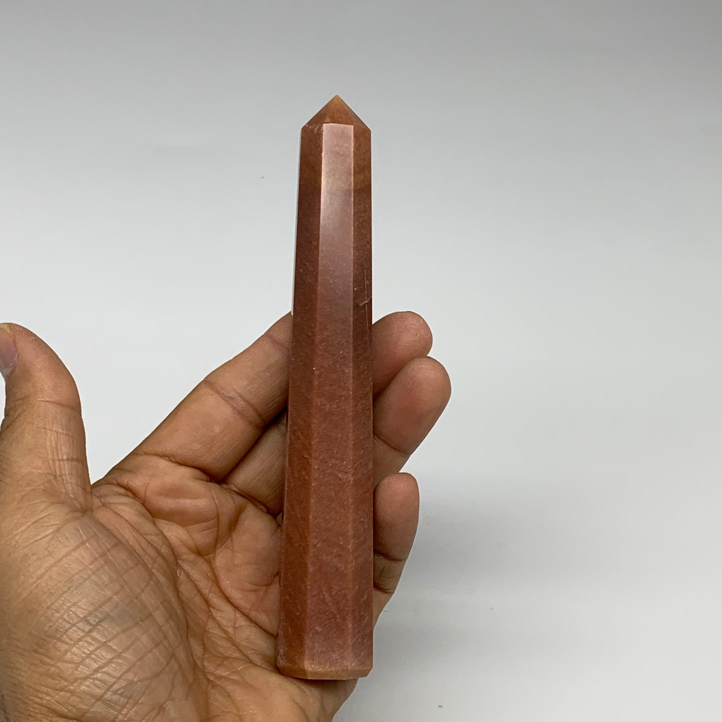 121.2g, 5.6"x0.8"x0.9" Red Aventurine Tower Obelisk Point Crystal @India,B31201