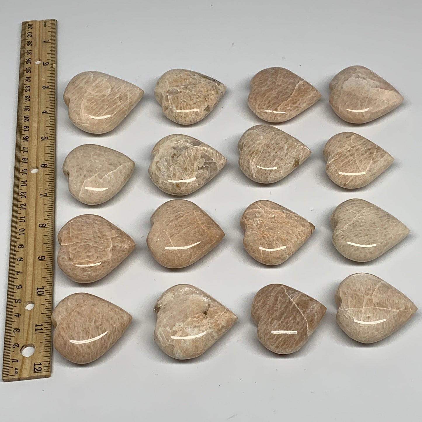 1000g (2.2 lbs) ,16 pcs, 1.7"- 2.2", Peach Moonstone Hearts from India, B2898