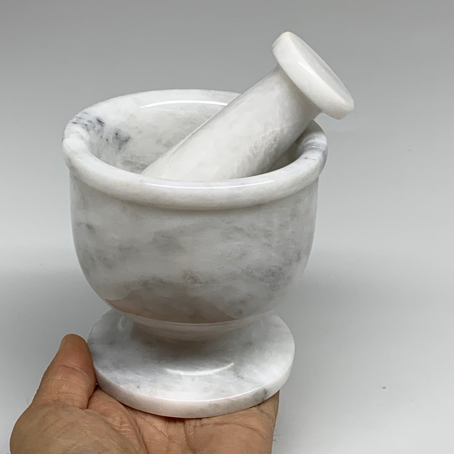 2 lbs, 3.9"x3.8", Natural Marble Crystal Pestle and Mortar Handmade, B32526