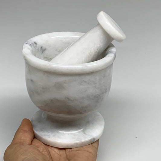 2 lbs, 3.9"x3.8", Natural Marble Crystal Pestle and Mortar Handmade, B32526