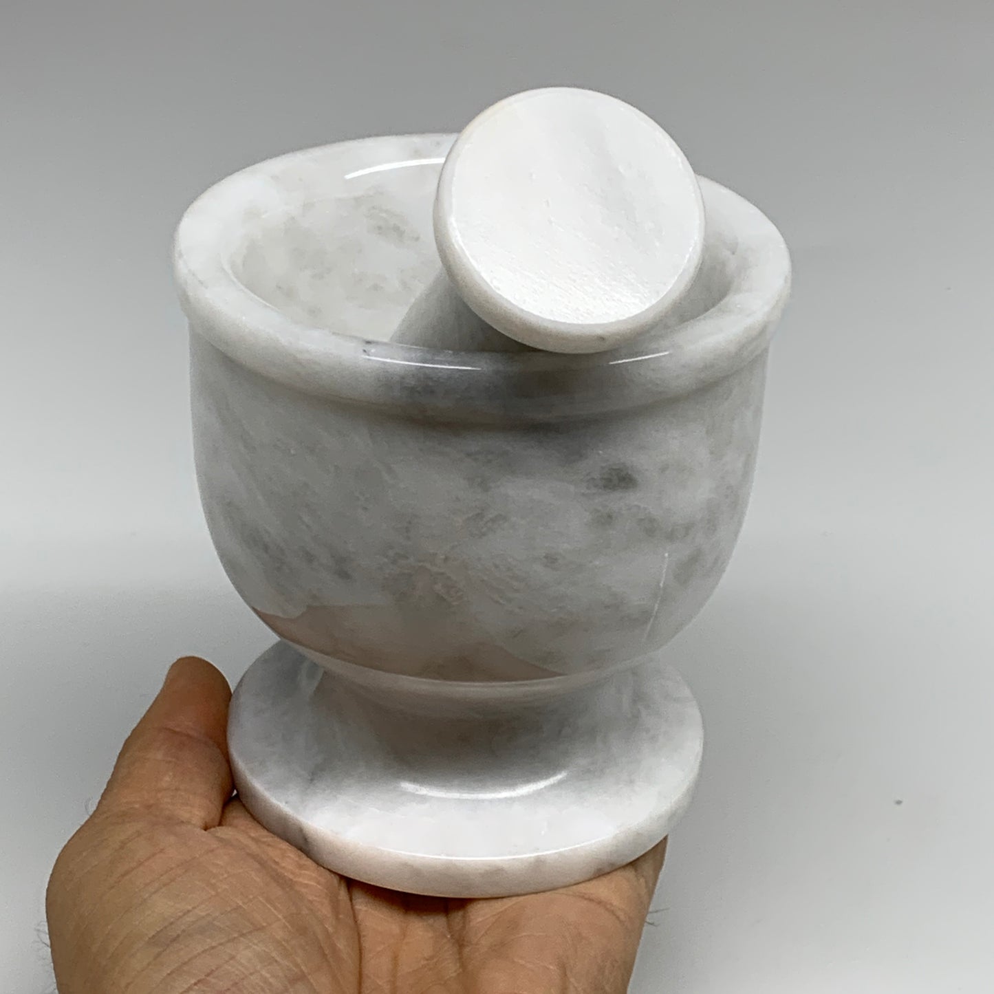 2 lbs, 3.9"x3.8", Natural Marble Crystal Pestle and Mortar Handmade, B32526