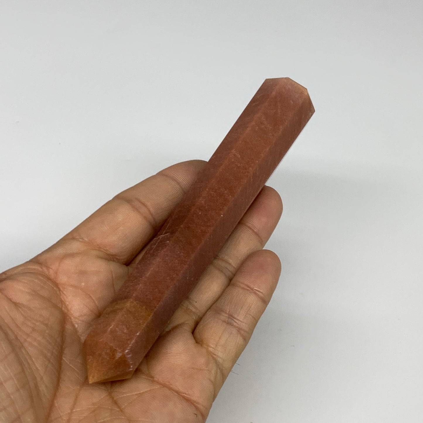 121.2g, 5.6"x0.8"x0.9" Red Aventurine Tower Obelisk Point Crystal @India,B31201