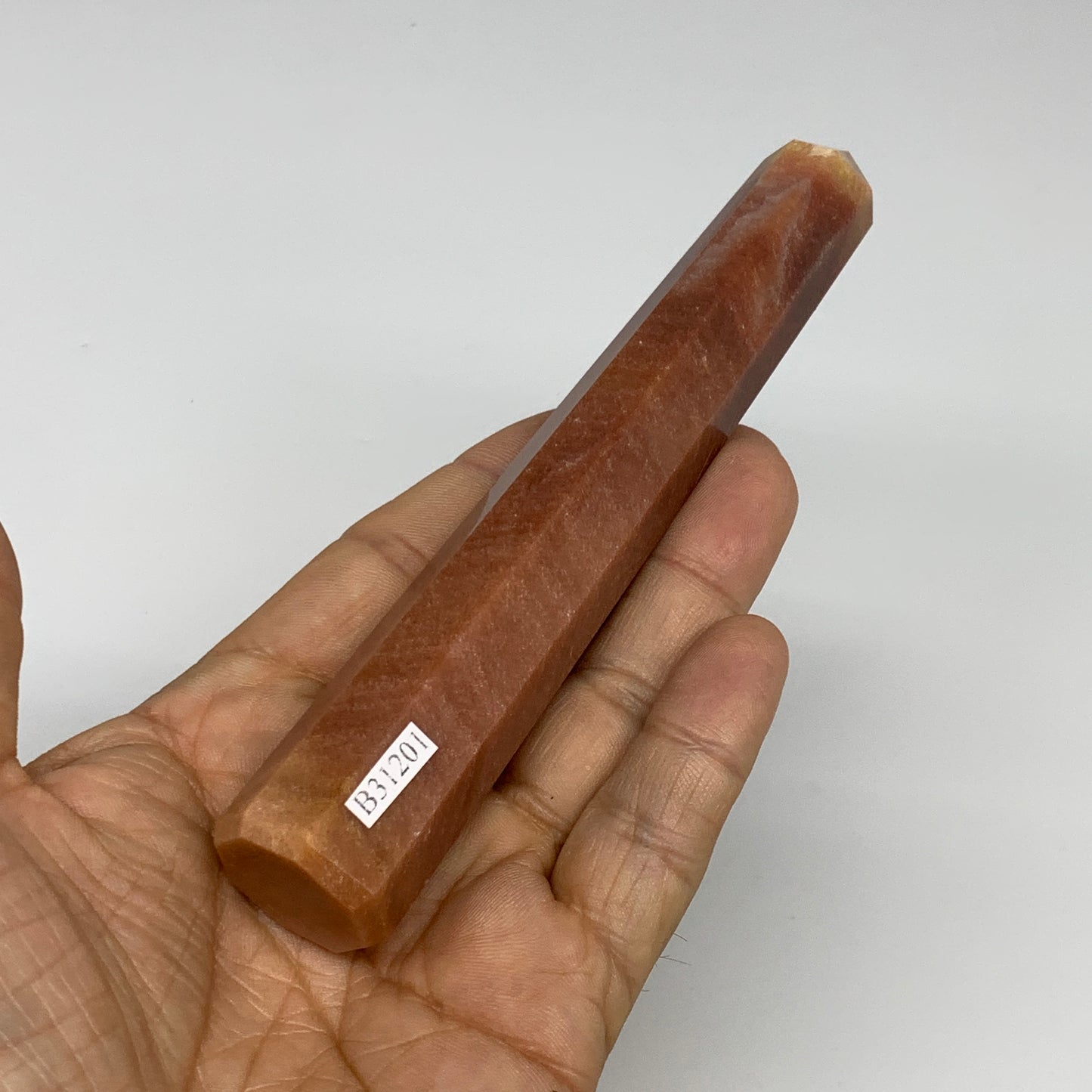 121.2g, 5.6"x0.8"x0.9" Red Aventurine Tower Obelisk Point Crystal @India,B31201