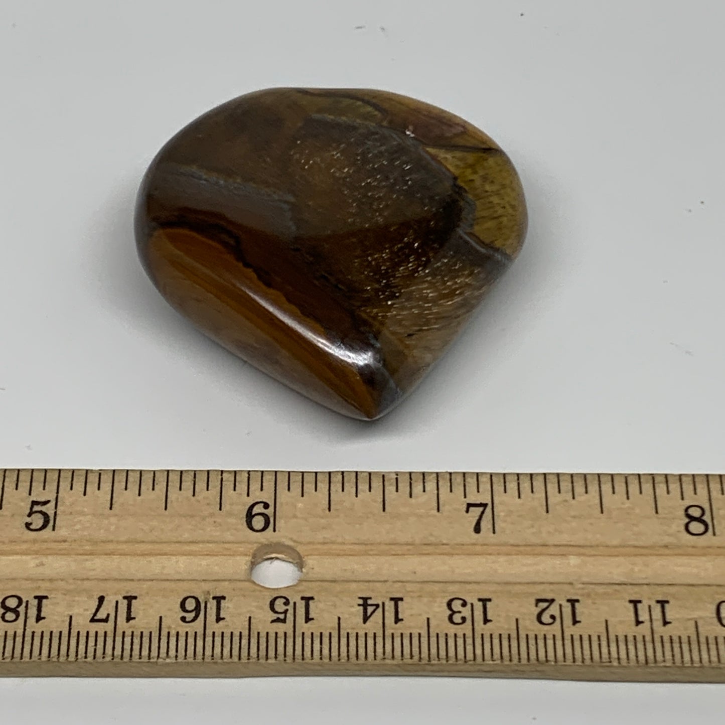 68.8g, 2"x2"x0.7", Tiger's Eye Heart Polished Healing Crystal @India, B33908